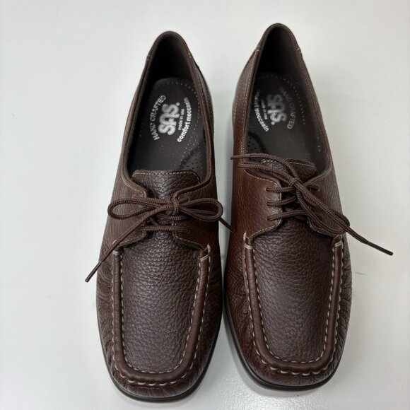 SAS Petra Walking Comfort Moccasins Womens 6.5M Brown Pebbled Leather Lace Up - Picture 2 of 8